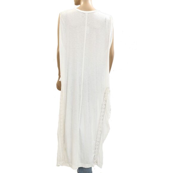 Free People Willow Maxi Top Crochet Lace Ruffle Cotton Jersey Ivory L NWT 284630 - Picture 7 of 9